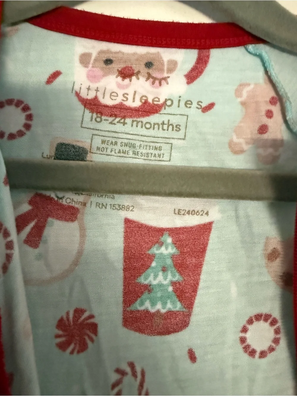 Little Sleepies Red-Trim Mint Holiday Print Footie